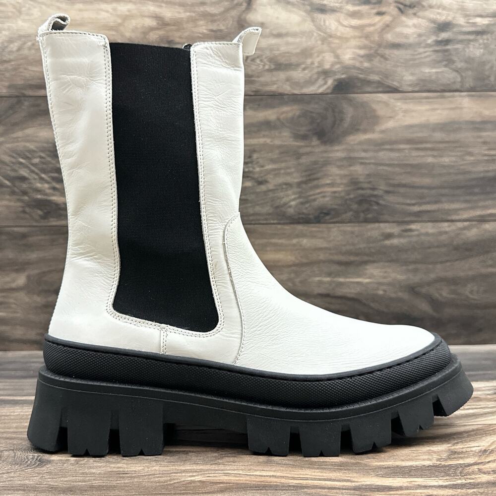NIB Kenneth Cole 8.5M Maple Lug Sole Platform Combat Chelsea Boot White Leather - Picture 5 of 12